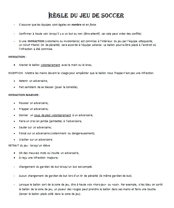 Règle du jeu de soccer
